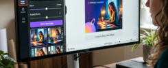 Person working on Canva AI interface designing an Instagram post about boosting content